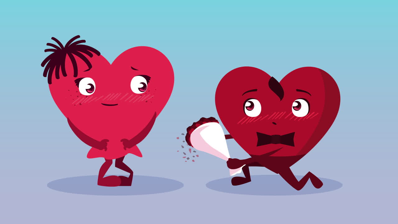 런타인데이 카드 (happy valentine's day card) - 가과 꽃이 인 커플과 꽃집 캐릭터