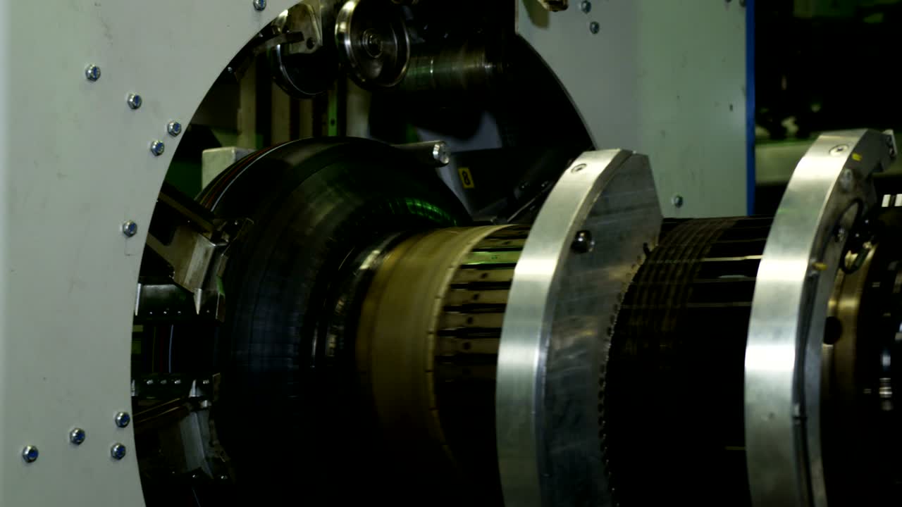 Closeup Long Automated Machine Tool in Tires Production Shop