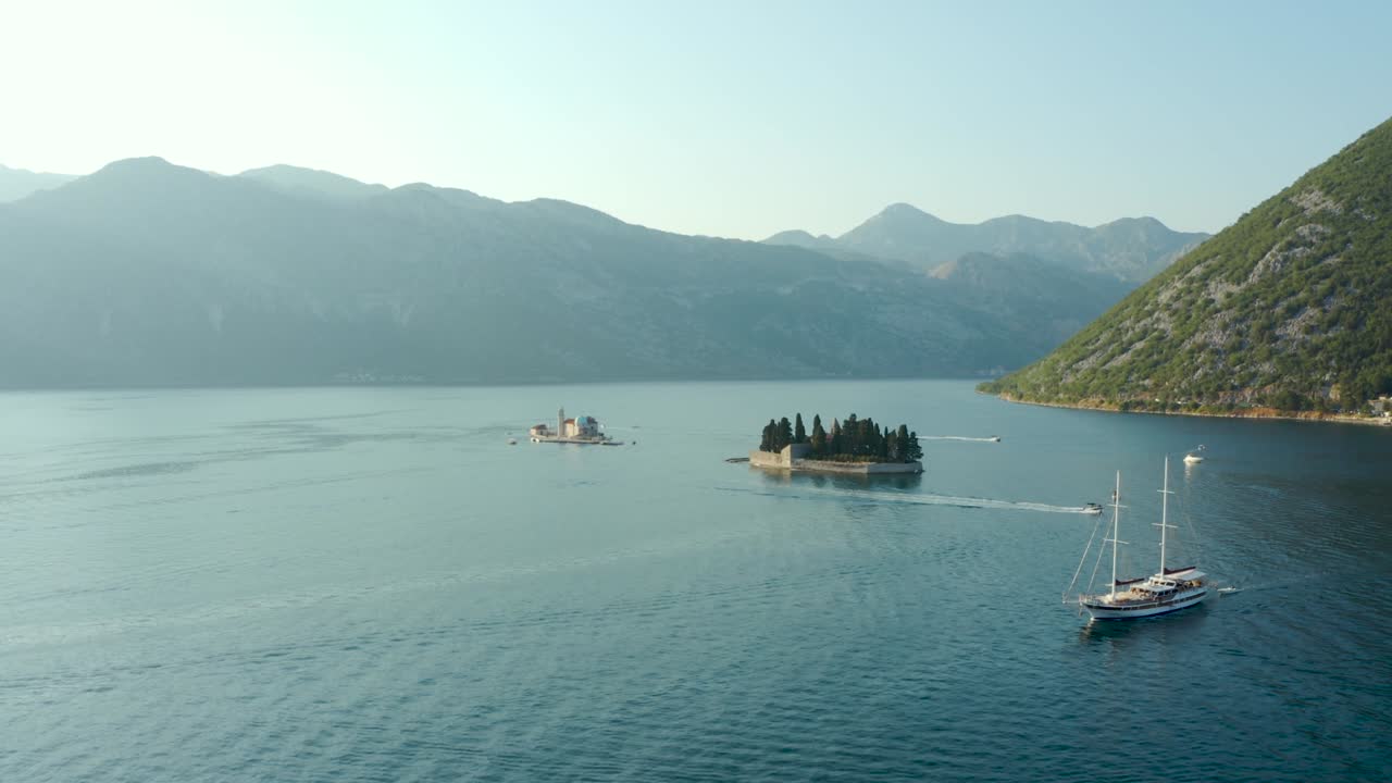 Two small islets of St. George Island and Our Lady of the Rocks in Perast, Montenegro