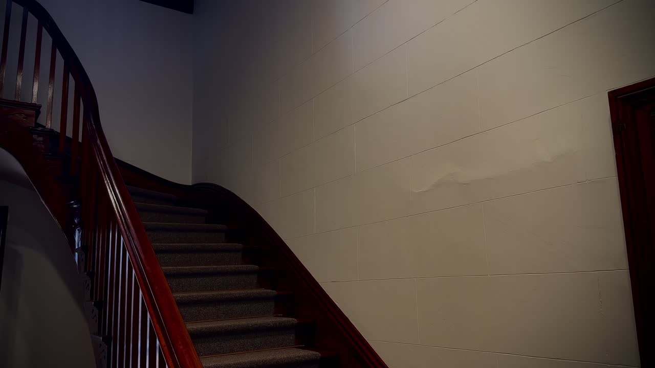 Sydney Mint Grand wooden staircase baluster ornate mansion blank space wall