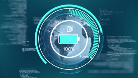 Animation-of-scope-scanning-and-globe-over-data-processing-on-blue-background