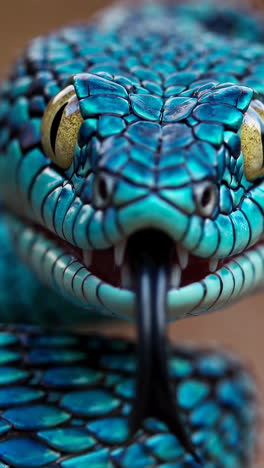close-up of a vivid blue snake with tongue extended