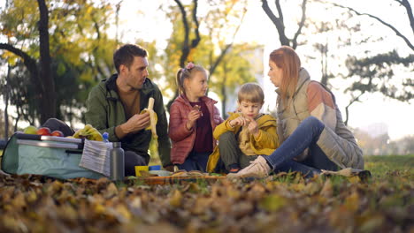 family enjoying a picnic in the park on a sunny autumn day
