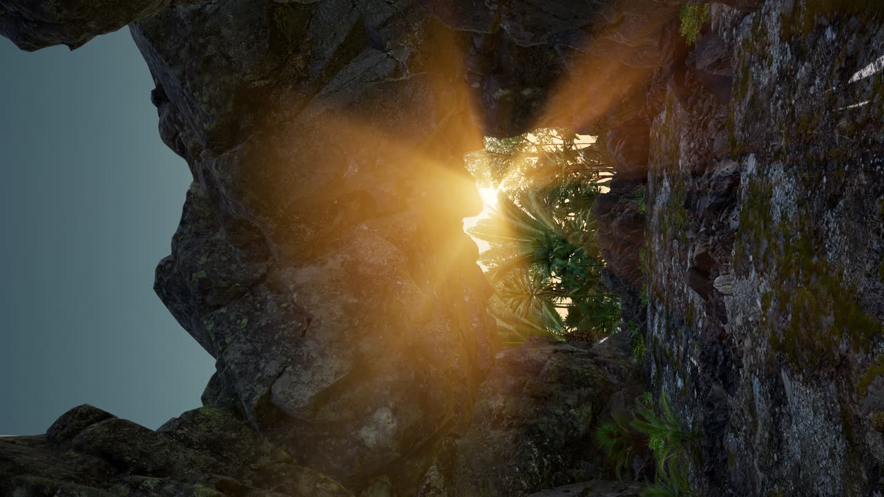 luz del sol dentro de una cueva misteriosa