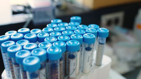 tubos de ensayo organizados en almacenamiento después de un experimento científico