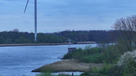 Wind-Turbines-On-Riverbank-In-Barendrecht,-Netherlands