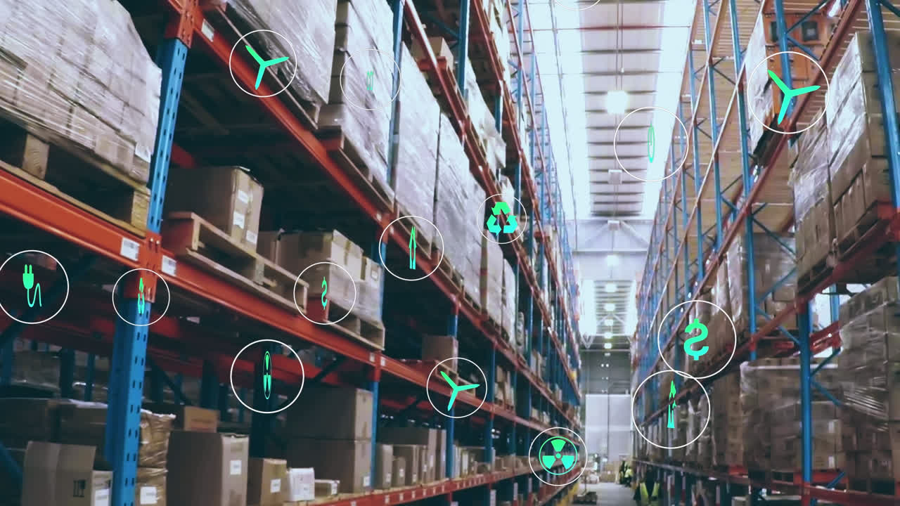 창고 위에 생태 및 환경 친화적 인 아이콘의 네트워크의 애니메이션