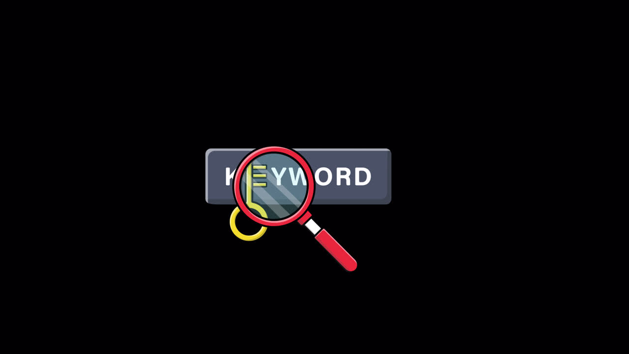 Animated Keyword Search Concept with Magnifying Glass and Key