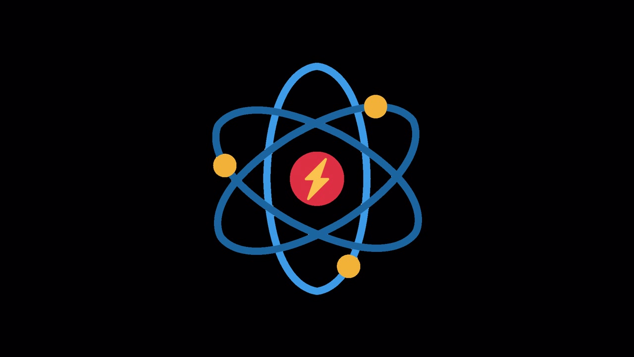 Animated Atom Structure with Orbiting Electrons and Energy Symbol