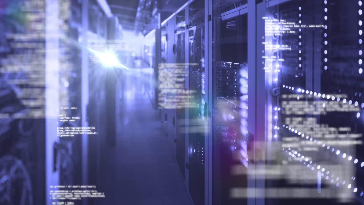 animación del procesamiento de datos digitales en la sala de servidores