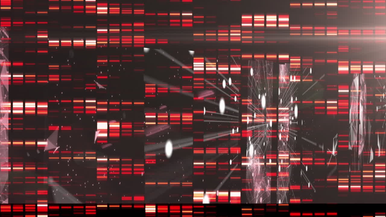 연결 네트워크 위에 떠다니는 반 ⁇ 이는 빨간 직사각형의 애니메이션