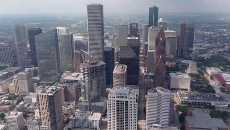 drone view of downtown houston skyline and surrounding area