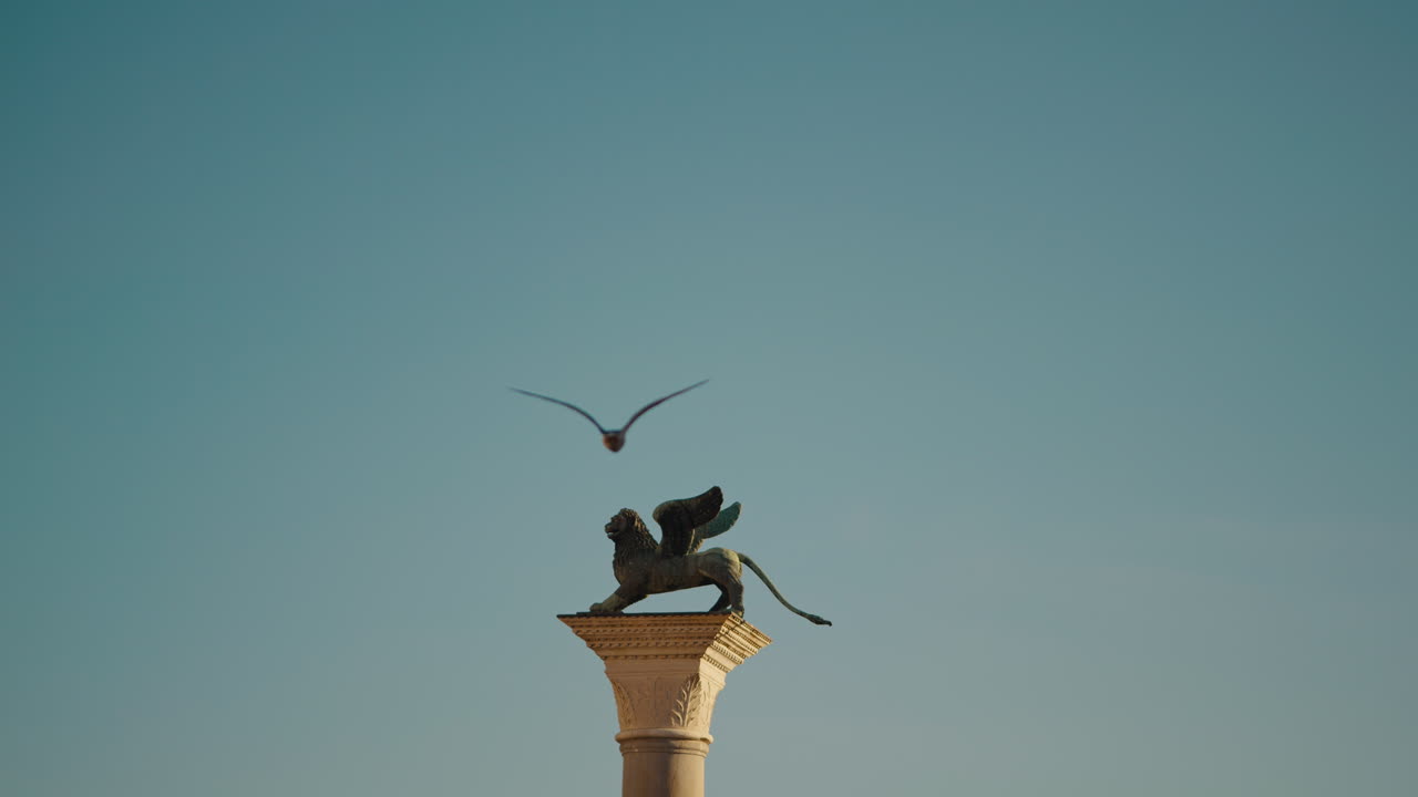 Winged Lion Statue on Column in Venice