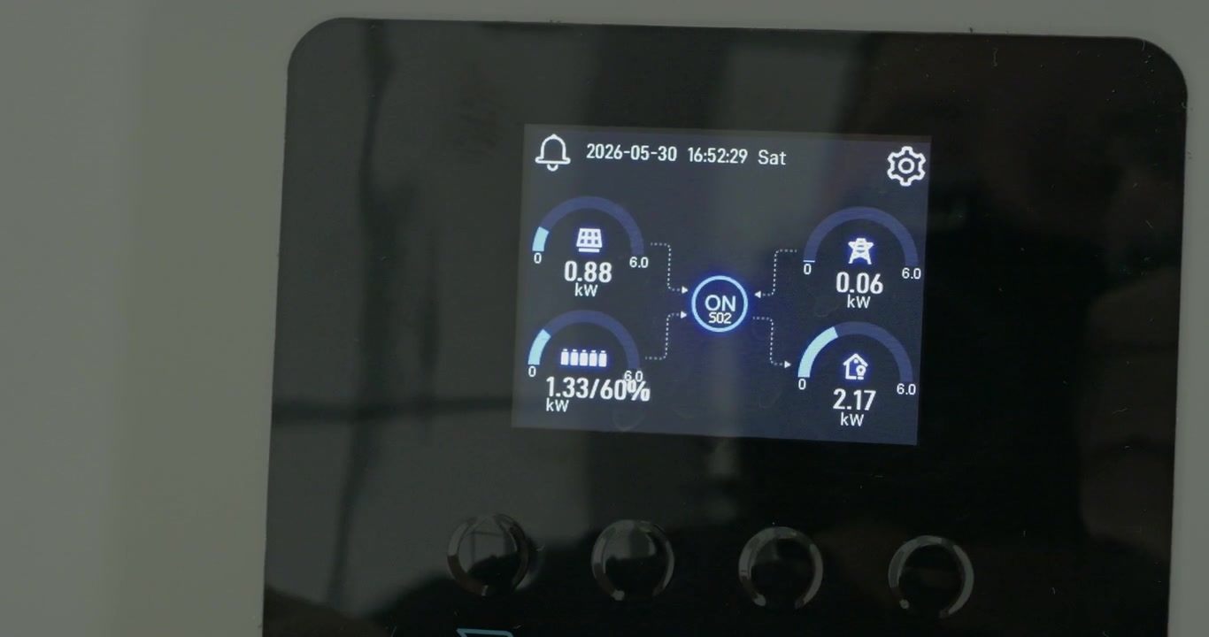 Exploring user interaction with a solar cell inverter status display. Perfect for projects highlighting renewable energy green technology and sustainable living environments.