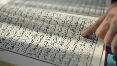 muslim man reading the koran at the mosque,close up