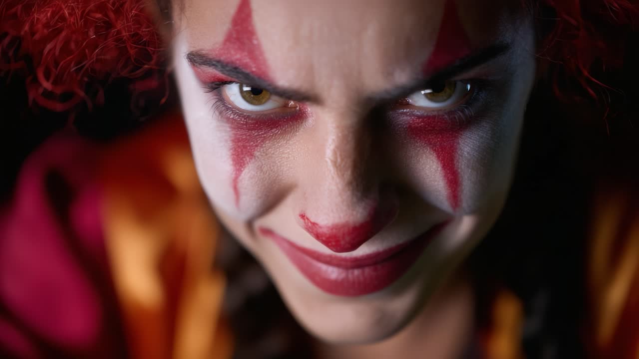 Intense Transformation of a Clown Character From Anger to Mischievous Joy Captured in Two Pivotal Frames Showcasing the Dual Nature of Performance Art