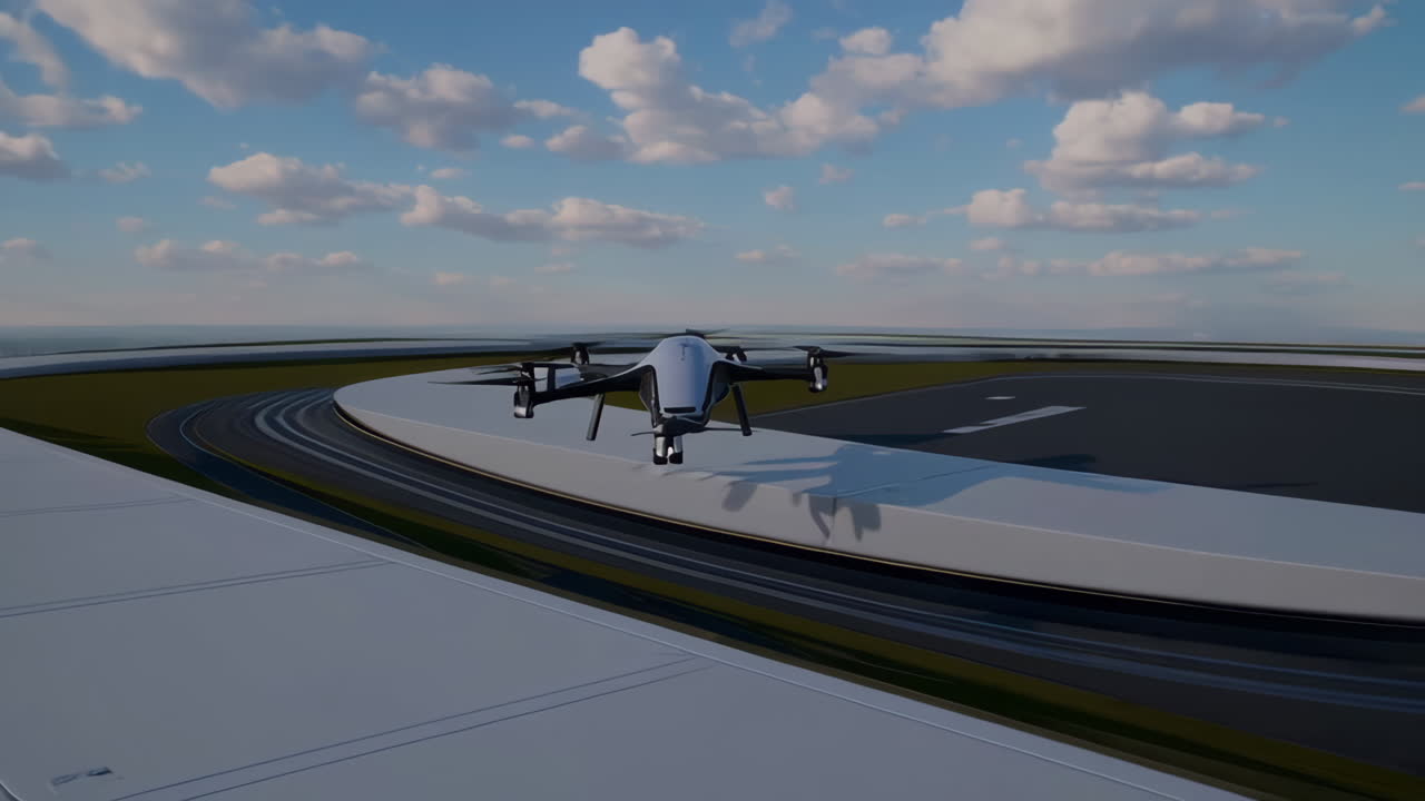 Drone in Flight Over Cityscape