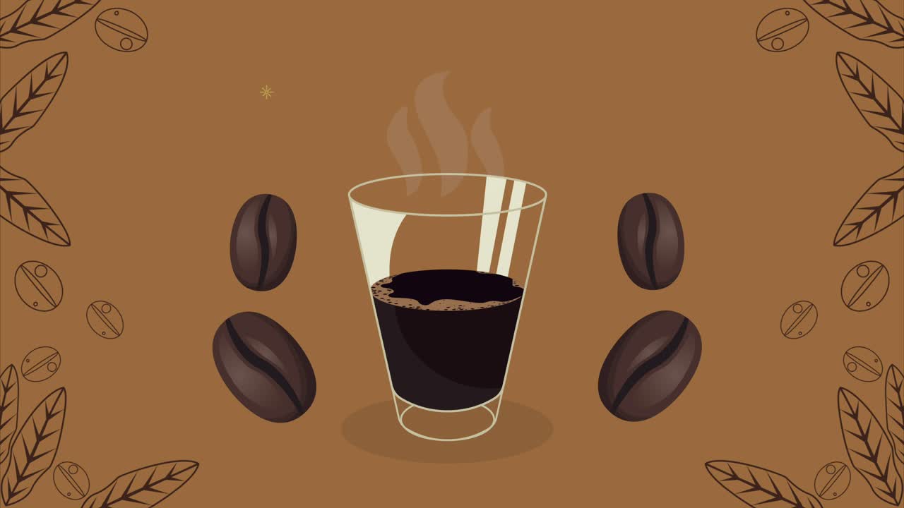 delicious coffee glass and seeds animation