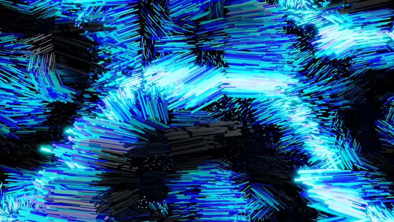 las ondas de color azul corren a lo largo de bloques de brillo forman un hermoso patrón en la superficie ondulada como una guirnalda. 4k bg en bucle abstracto, palos de balanceo como coral. patrón de gradiente abstracto. movimiento de bucle vj