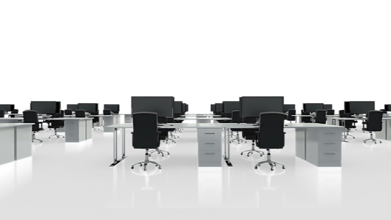 책상 과 컴퓨터 가 있는 비어 있는 사무실