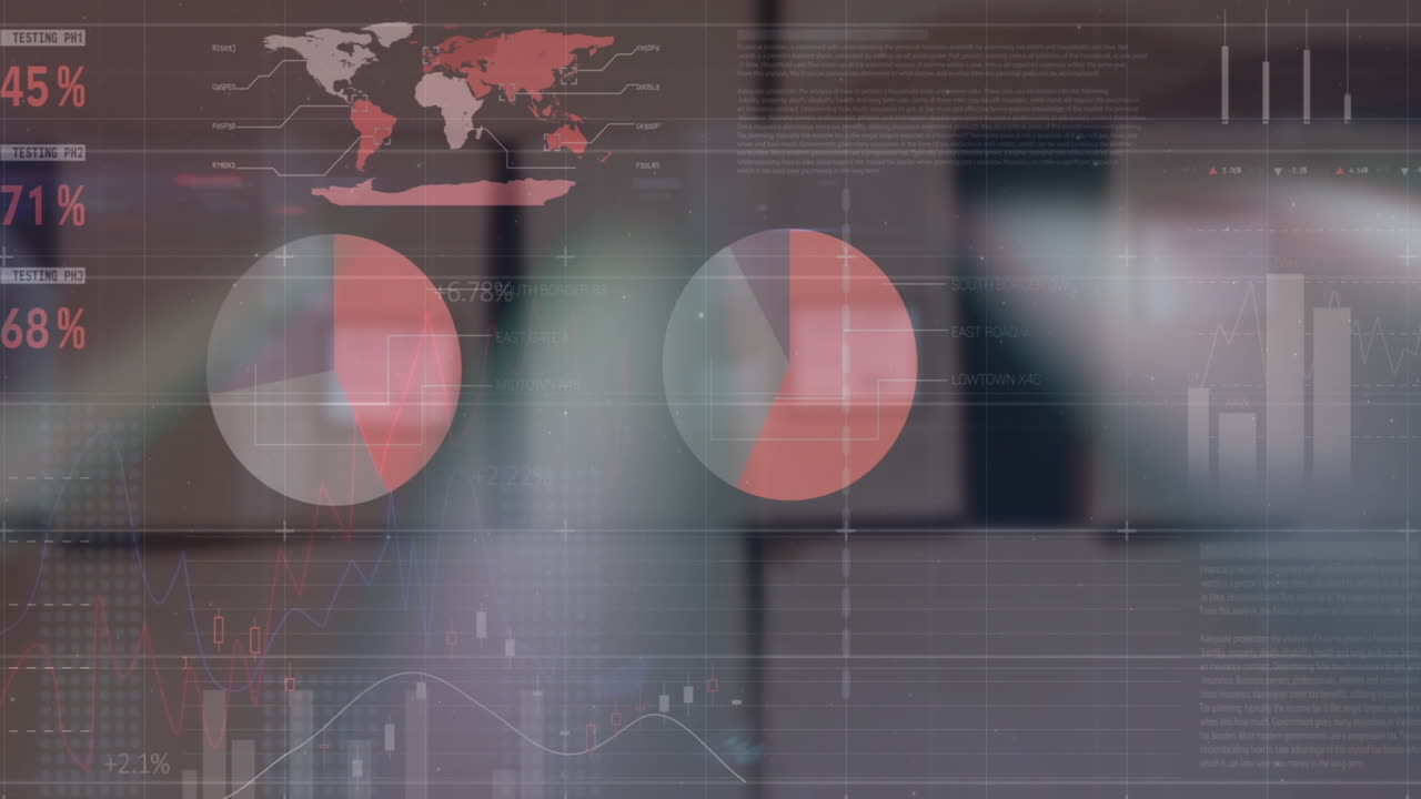 animación de la luz sobre los gráficos financieros y los datos sobre los cuadros