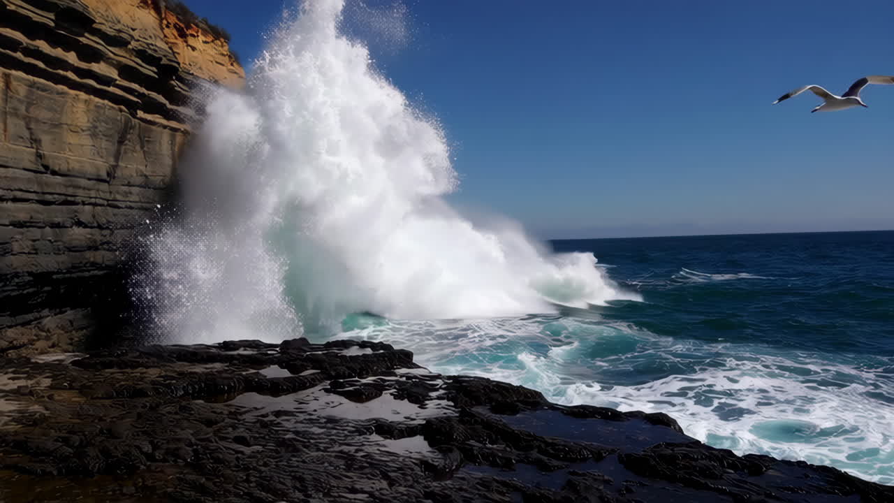 Powerful Waves Crashing Against Coastal Cliffs