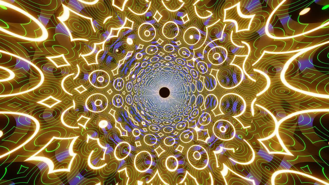 animación 4k 3d. figuras de neón abstractas se mueven en el espacio. insane trippy psicodélico vj bucle