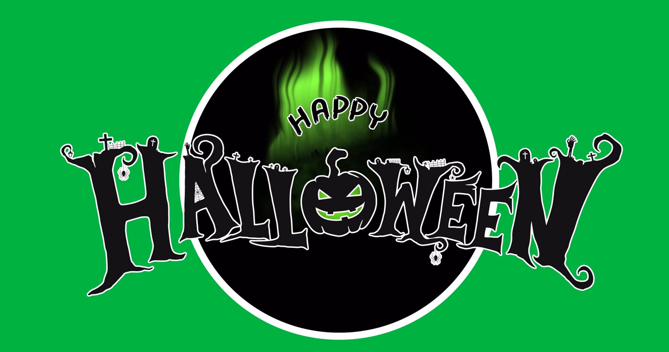 Grafica testuale animata Buon Halloween su schermo verde