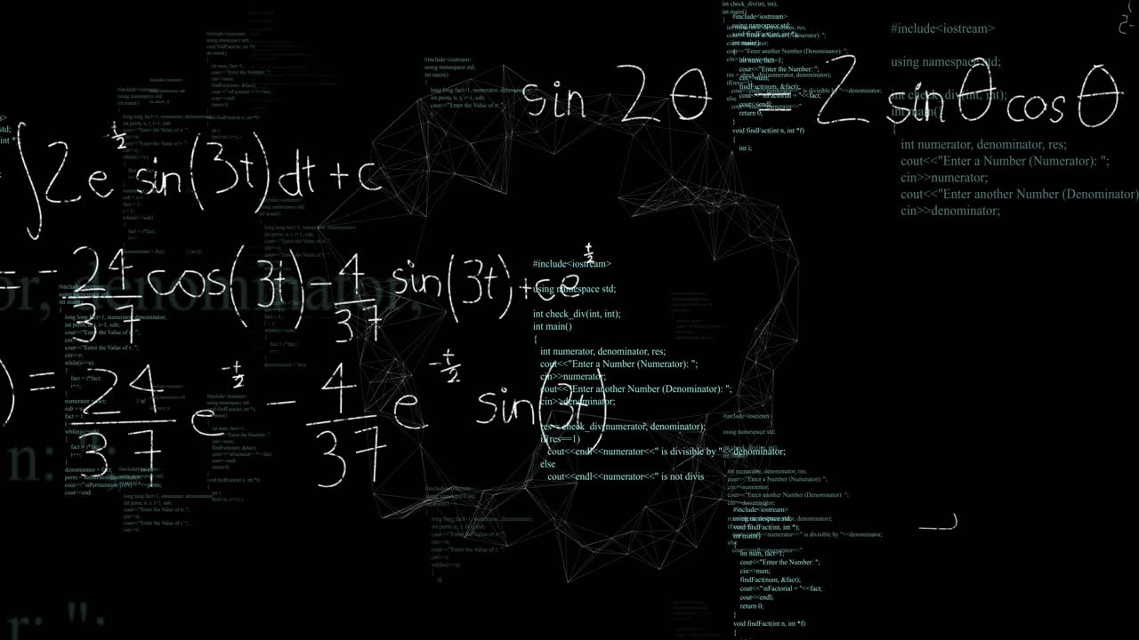 animación del procesamiento de datos matemáticos sobre un fondo negro