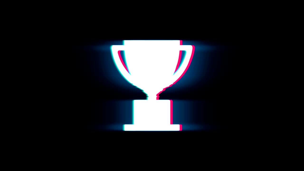 el símbolo de la copa de trofeo en la animación vintage retro de glitch.