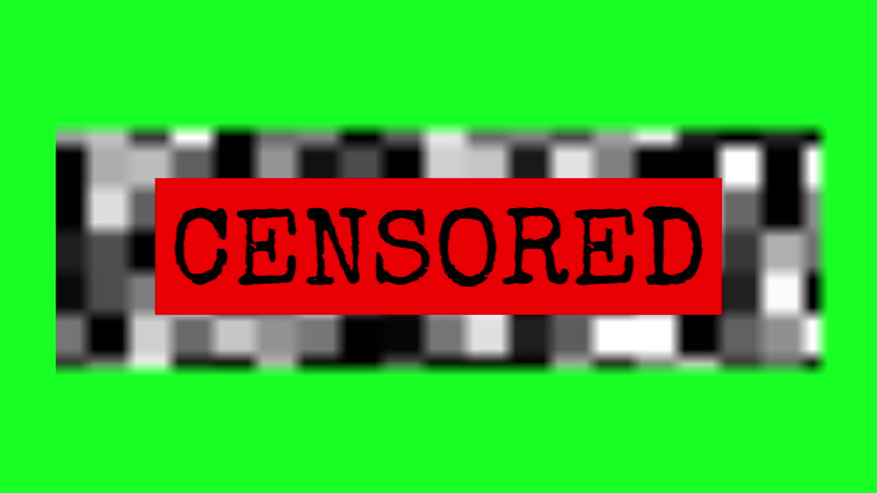 CENSORED Text on Red Bar with Pixelated Background on Green Screen