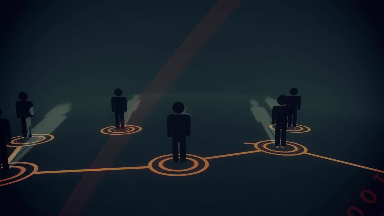 검은색 배경에 아이콘으로 연결 네트워크의 애니메이션