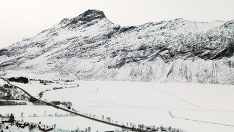 winter landscape of geiranger mountains from eidsvatnet lake viewpoint in norway