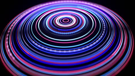 flujo de luz en la estructura de anillo, bg en 4k. fondo en bucle abstracto con senderos de luz, flujo de líneas de neón rojo azul en anillos de forma espacial. fondo de diseño de movimiento moderno de moda. efecto de luz,