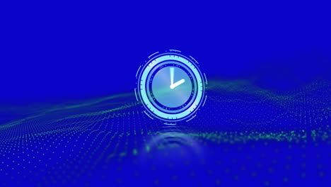 animación de reloj y onda sobre fondo azul oscuro