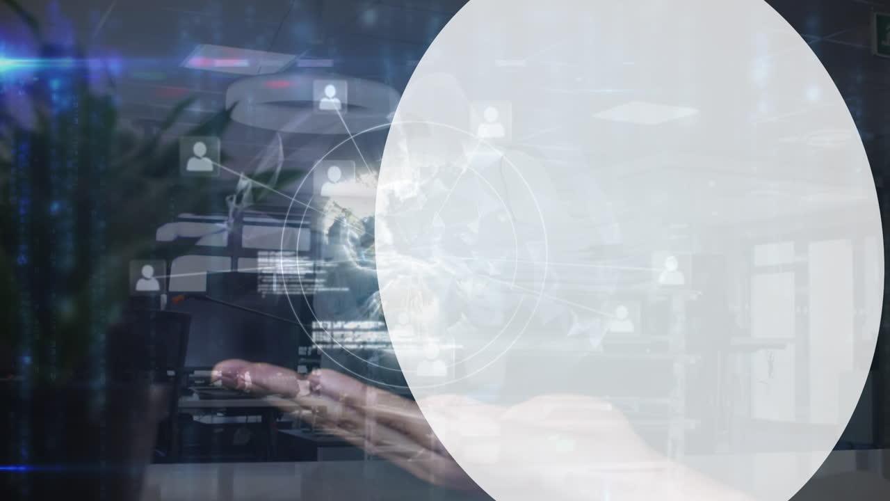 animación del globo y la red de conexiones sobre la composición sobre el paisaje urbano