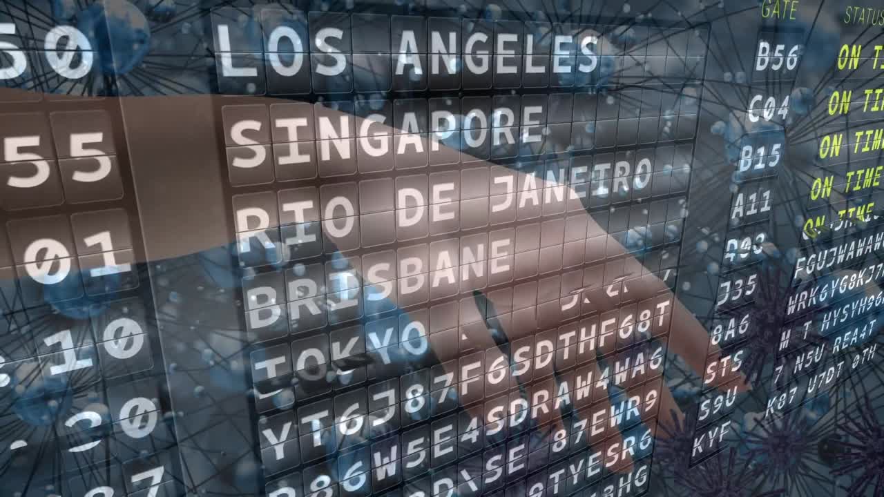 여성의 손의 애니메이션과 출발 테이블 위의 바이러스