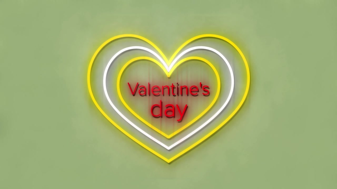 Animazione di cuori con testo di San Valentino su sfondo verde