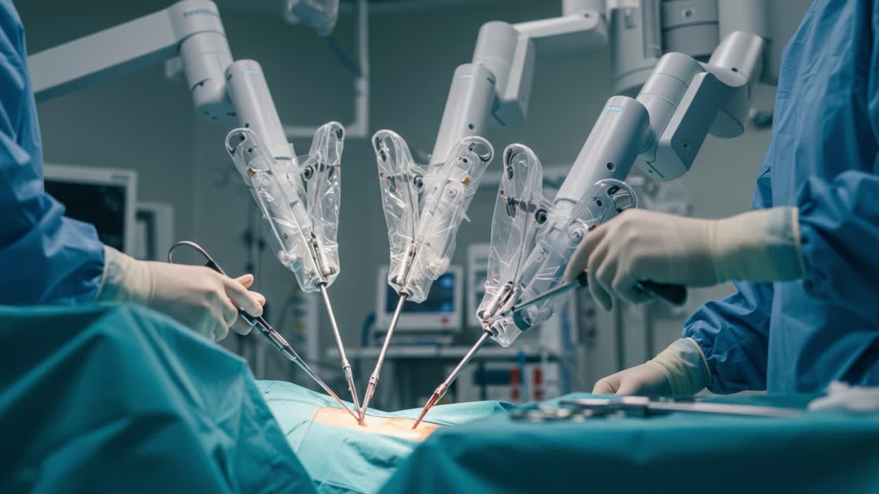 Advanced Surgical Robotics: A Detailed View of Precision Surgical Instruments in Action During a Complex Operation with Multiple Robotic Arms