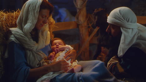 nativity scene with mary, joseph, and baby jesus