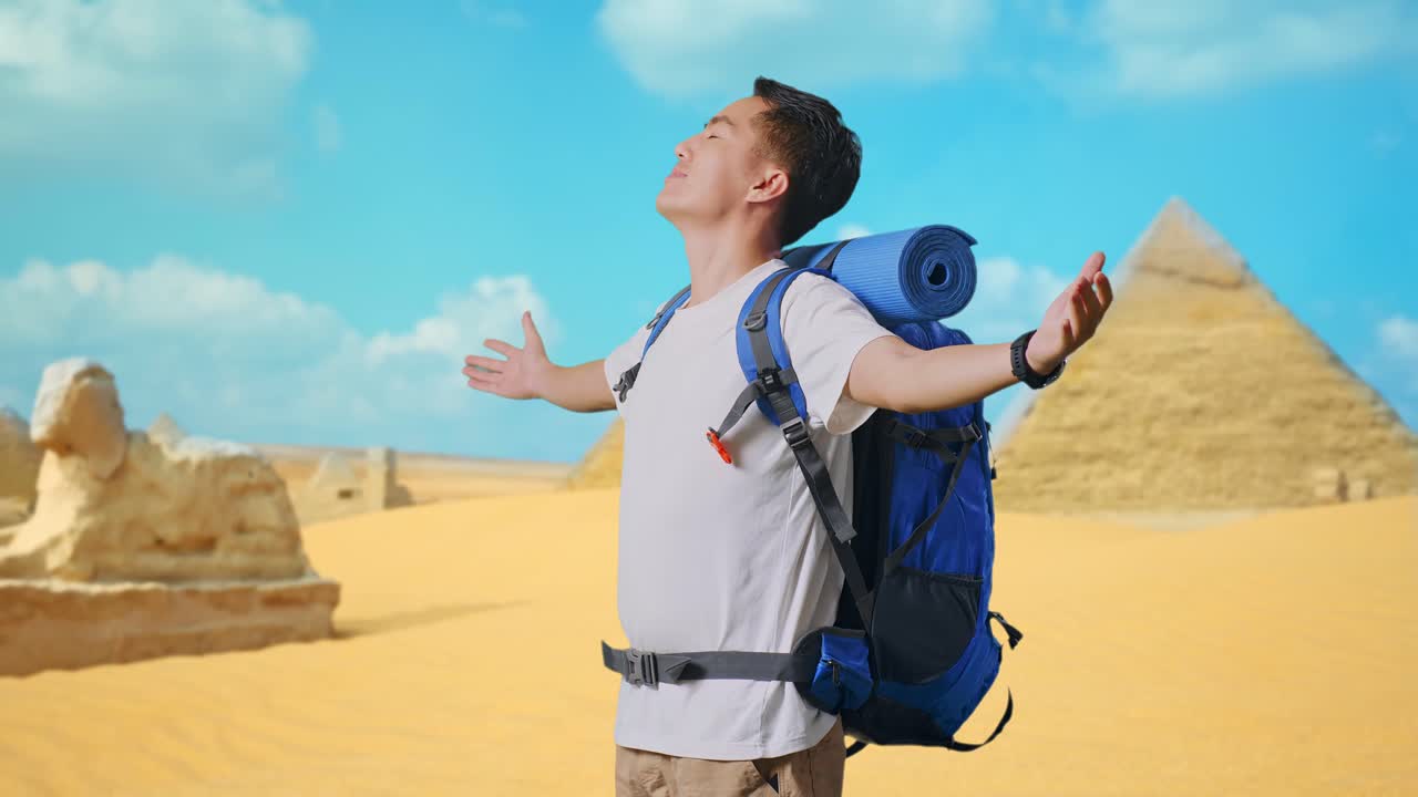 Happy Traveler in the Egyptian Desert
