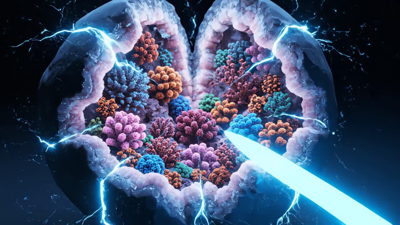 Lightsaber Cutting Through a Geode