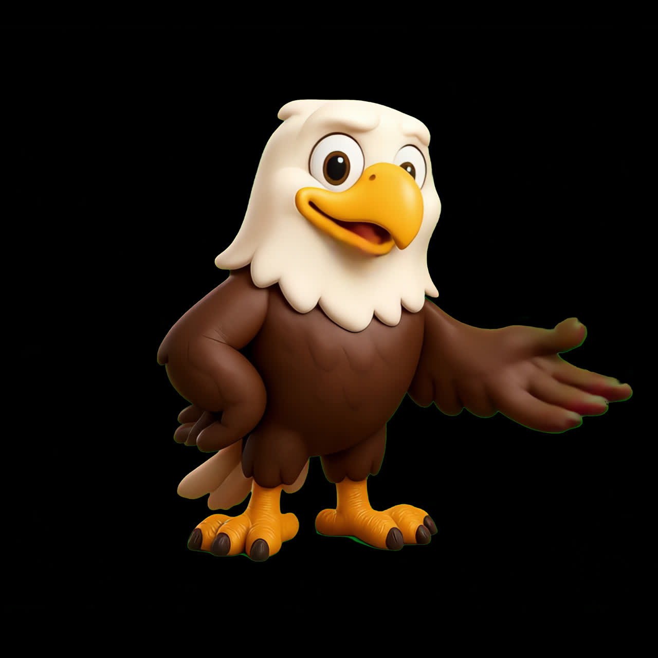 Cartoon eagle mascot character animation isolated asset, transparent 4K video, alpha channel, ProRes