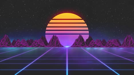 el paisaje del atardecer del cyberpunk retro