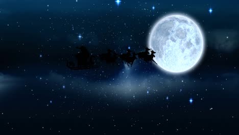 Animation-Von-Weihnachtsmann-Und-Schlitten-über-Dem-Nachthimmel