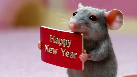 cute rat holding happy new year sign