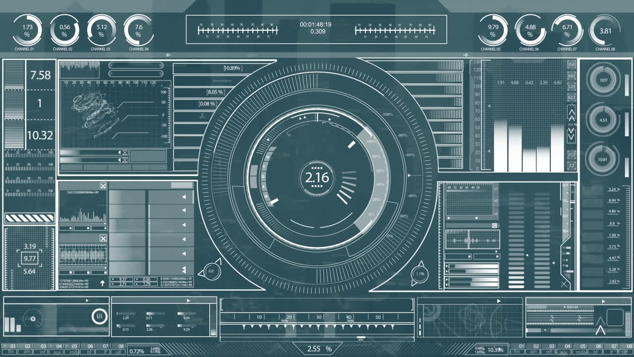 Animation of graphical interface screen representing scanning and analyzing of business data