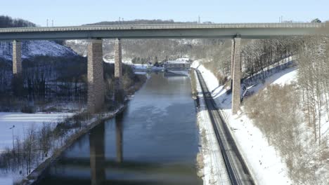 Drone-Aerial-of-scenic-and-relaxing-winter-landscapes-in-Germany