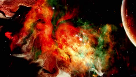 nubes nebulosas y planetas rojos y las estrellas circundantes en el universo