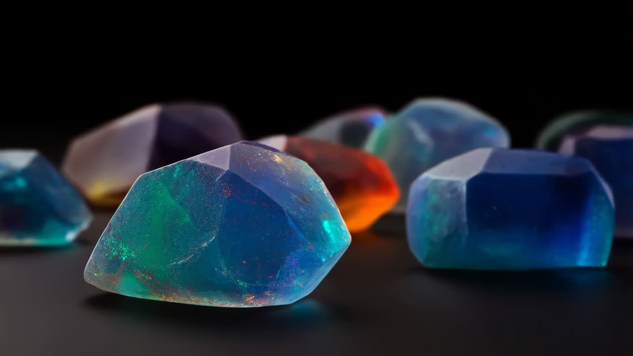 Close-up of Vibrant Iridescent Gems on a Dark Background